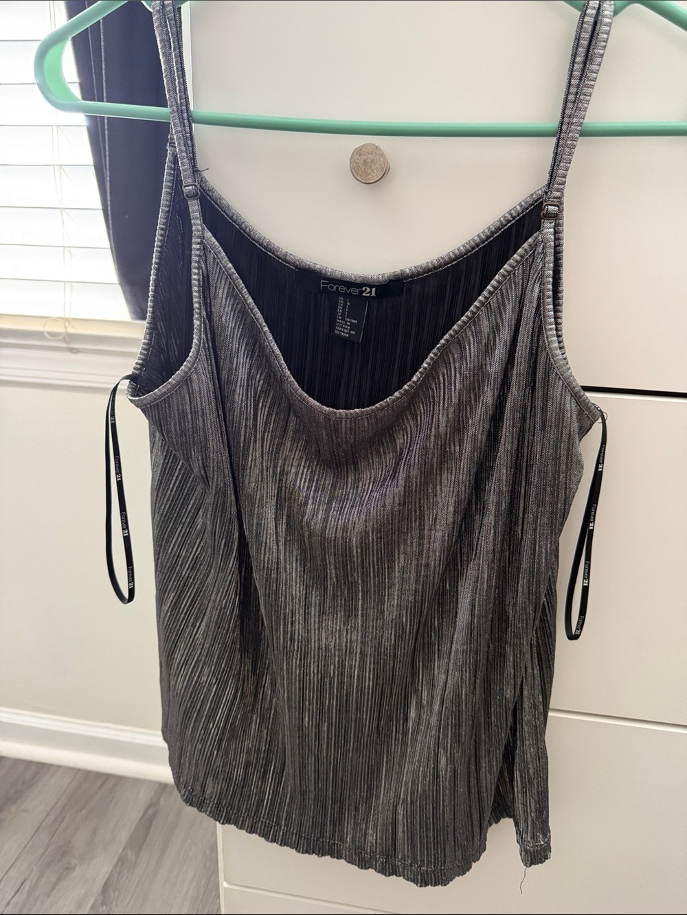 Forever 21 Metallic Pleated Cami Tank - Silver